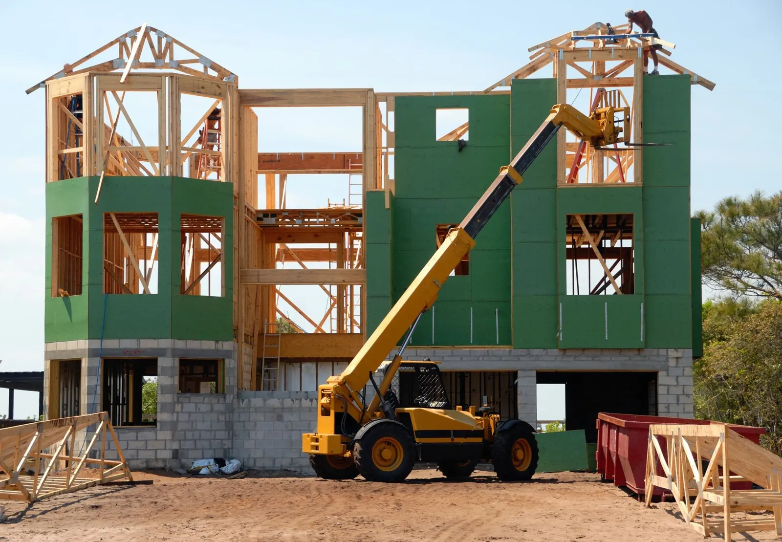 Timber-frame building under construction
